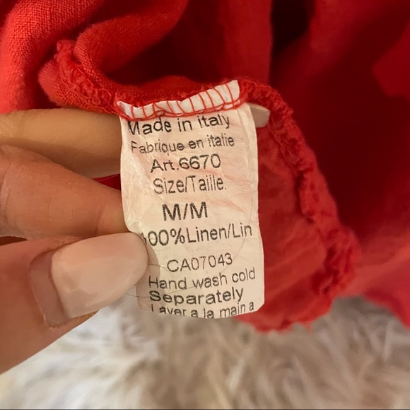 Lungo Larno 100% linen coral pink sundress button up pockets belt summer medium - Picture 10 of 11